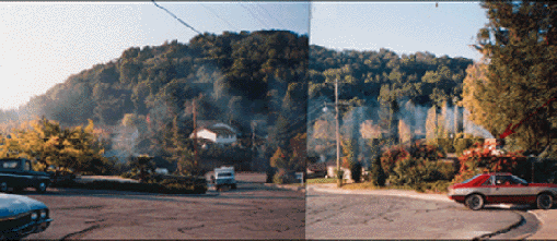 pictureof 1 wood burner's smoke blowing at ground level into many neighbors yards.