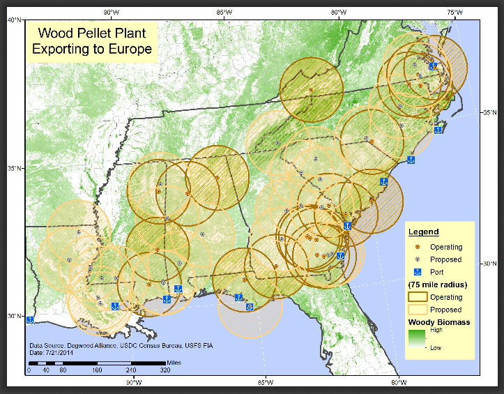 Exports of wood pellets from plants in the American Southeast to Europe are booming. 